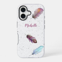 Boho Feathers on Speckled Background Custom