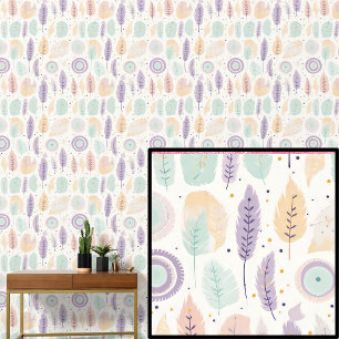 Boho Feathers Pastel Colours Wallpaper