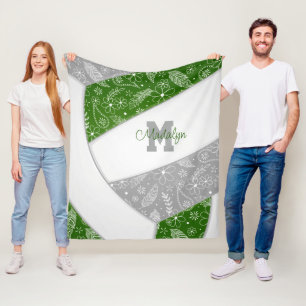 Boho feathers pattern green grey volleyball fleece blanket