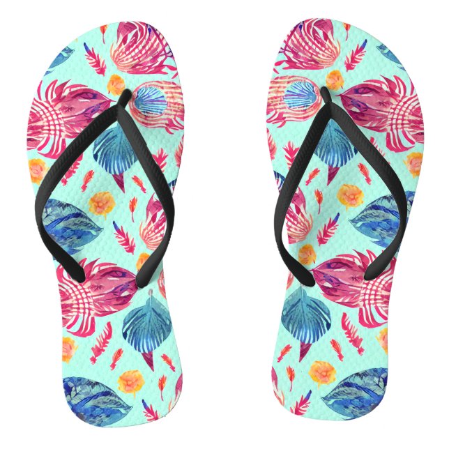 Boho Feathers Pattern Thongs (Footbed)