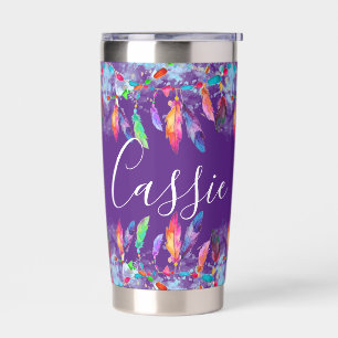 Boho feathers personalised insulated tumbler