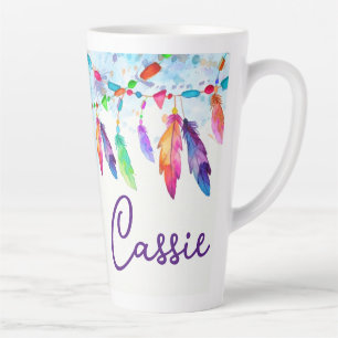 Boho feathers personalised latte mug