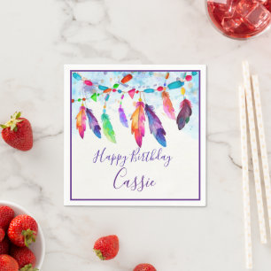 Boho feathers personalised napkins