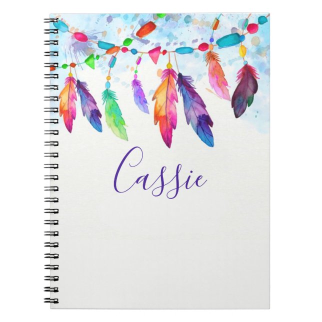 Boho feathers personalised notebook (Front)