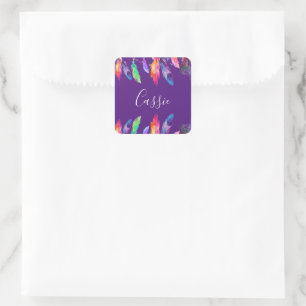 Boho feathers personalised notebook square sticker