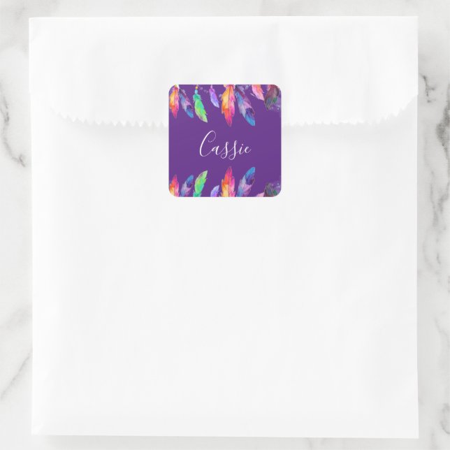 Boho feathers personalised notebook square sticker (Bag)