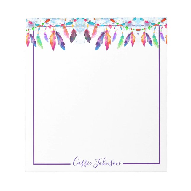 Boho feathers personalised notepad (Front)