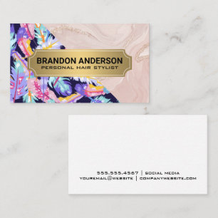 Boho Feathers   Pink Marble Business Card