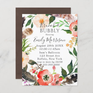 Boho Feathers Red Poppy Brunch & Bubbly Invites
