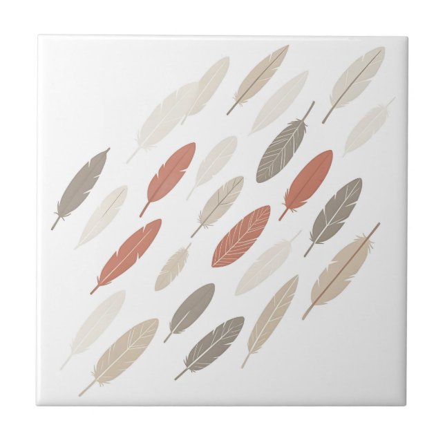  Boho Feathers Rust Taupe Diagonal Pattern Ceramic Tile (Front)