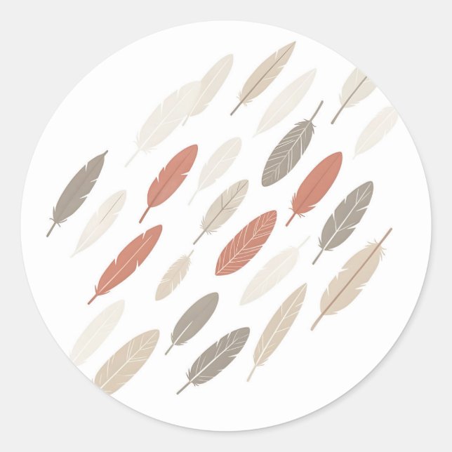  Boho Feathers Rust Taupe Diagonal Pattern Classic Round Sticker (Front)