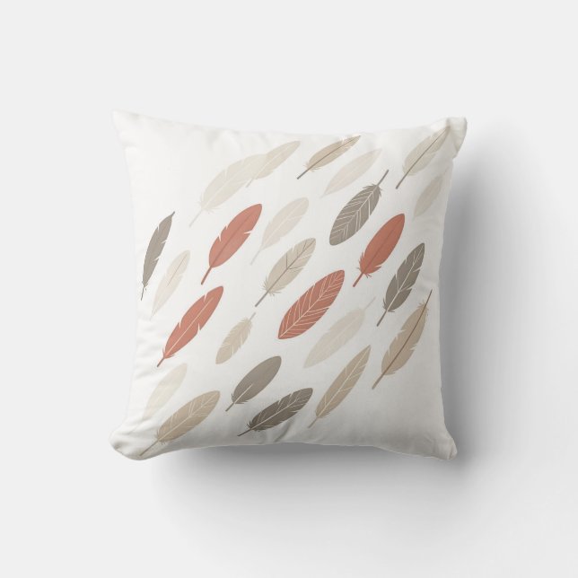  Boho Feathers Rust Taupe Diagonal Pattern Cushion (Front)