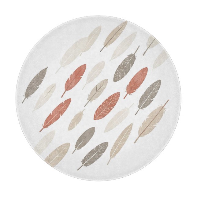  Boho Feathers Rust Taupe Diagonal Pattern Cutting Board (Front)