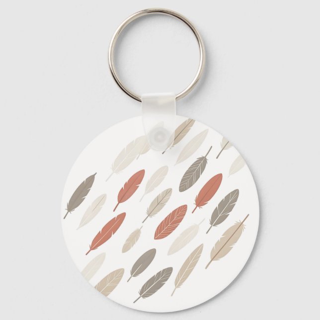  Boho Feathers Rust Taupe Diagonal Pattern Key Ring (Front)