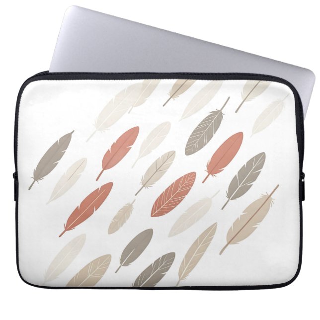  Boho Feathers Rust Taupe Diagonal Pattern Laptop Sleeve (Front)