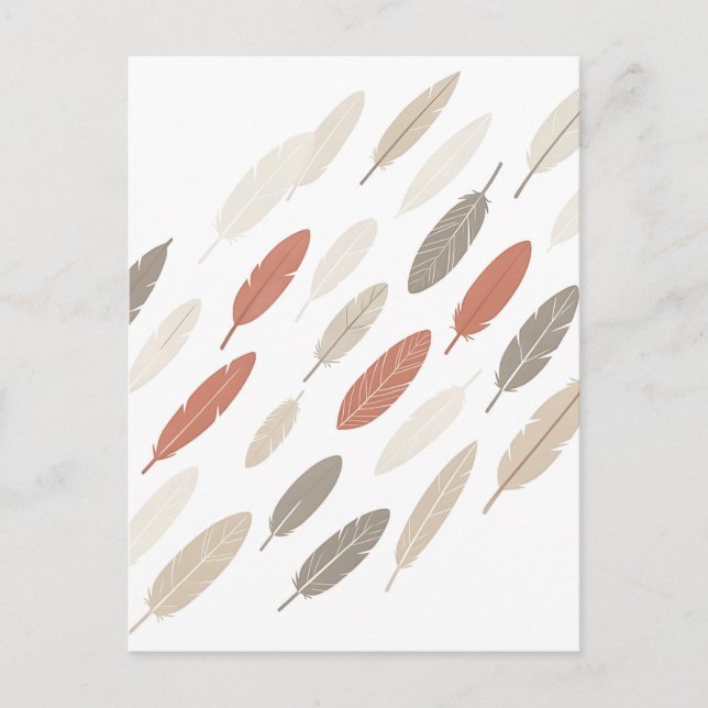  Boho Feathers Rust Taupe Diagonal Pattern Postcard (Front)