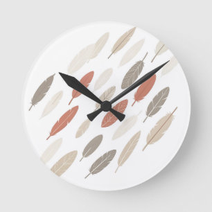 Boho Feathers Rust Taupe Diagonal Pattern Round Clock