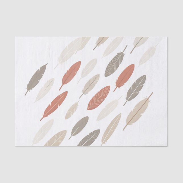  Boho Feathers Rust Taupe Diagonal Pattern Tissue Paper (Front)