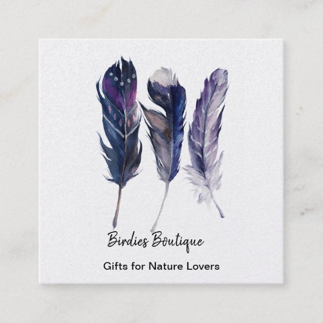 Boho Feathers Square Business Card (Front)