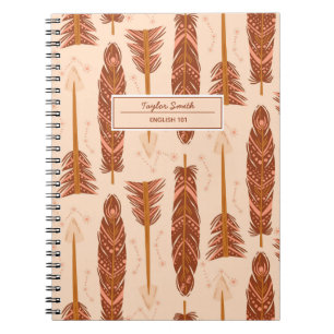Boho Feathers Tribal Name and Subject Notebook