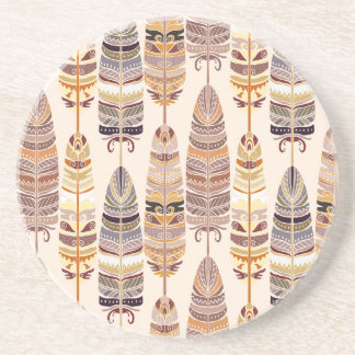 Boho Feathers: Tribal Seamless Pattern Coaster