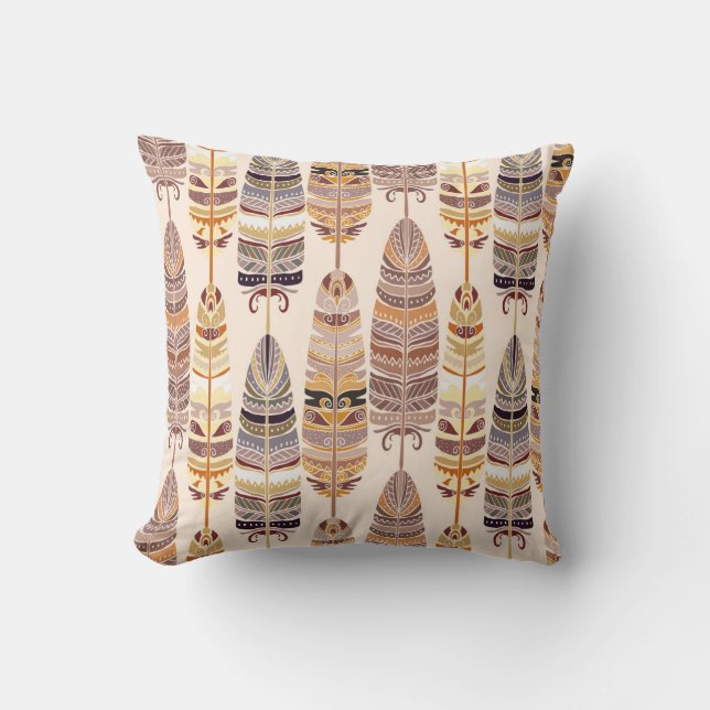 Boho Feathers: Tribal Seamless Pattern Cushion (Front)
