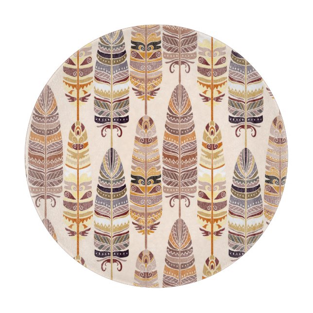 Boho Feathers: Tribal Seamless Pattern Cutting Board (Front)
