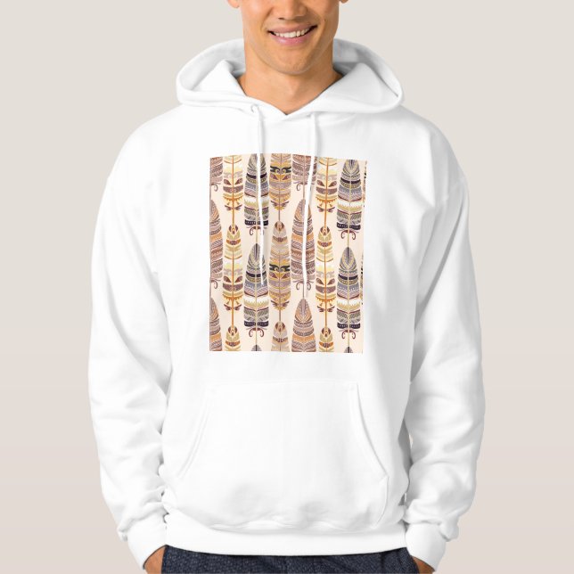 Boho Feathers: Tribal Seamless Pattern Hoodie (Front)
