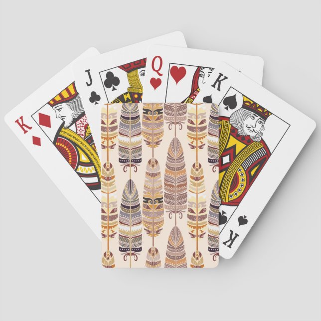 Boho Feathers: Tribal Seamless Pattern Playing Cards (Back)