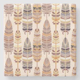 Boho Feathers: Tribal Seamless Pattern Stone Coaster