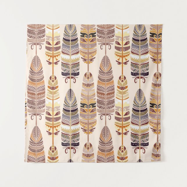 Boho Feathers: Tribal Seamless Pattern Tapestry (Front)