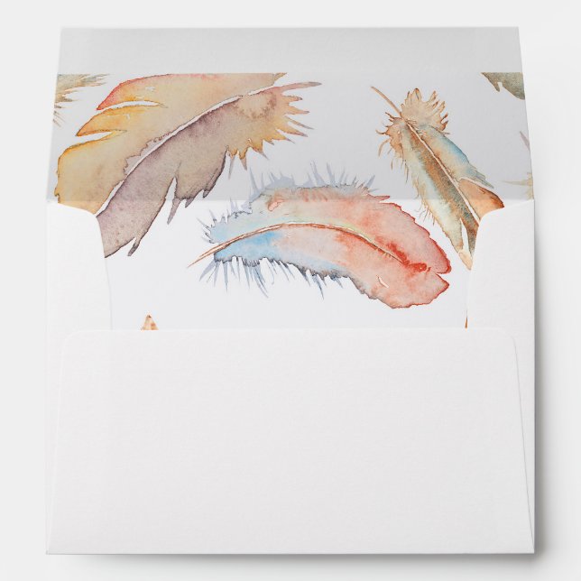 boho feathers watercolor wedding envelopes (Back (Bottom))