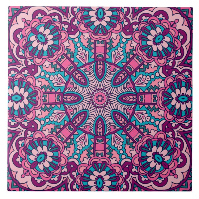 Boho Festive Mandala Ceramic Tile (Front)