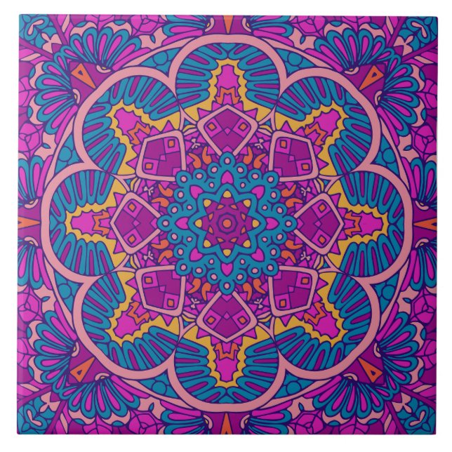 Boho Festive Mandala Ceramic Tile (Front)