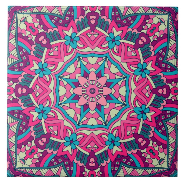 Boho Festive Mandala Ceramic Tile (Front)