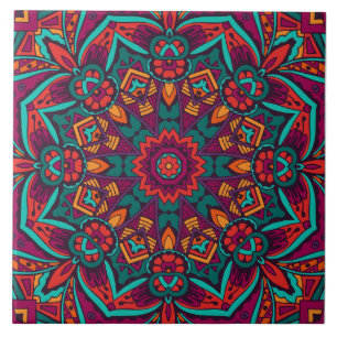 Boho Festive Mandala Ceramic Tile