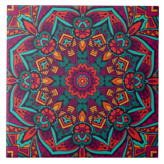 Boho Festive Mandala Ceramic Tile (Front)