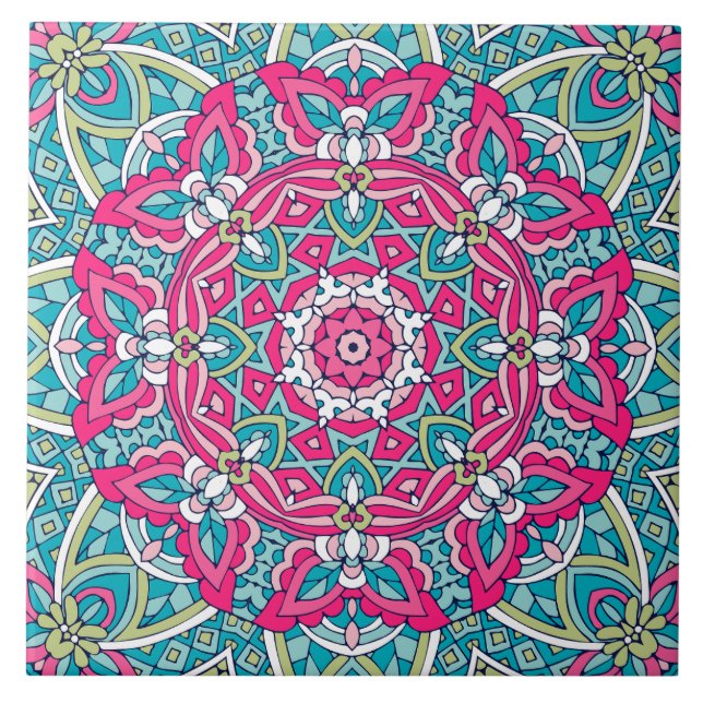 Boho Festive Mandala Ceramic Tile (Front)