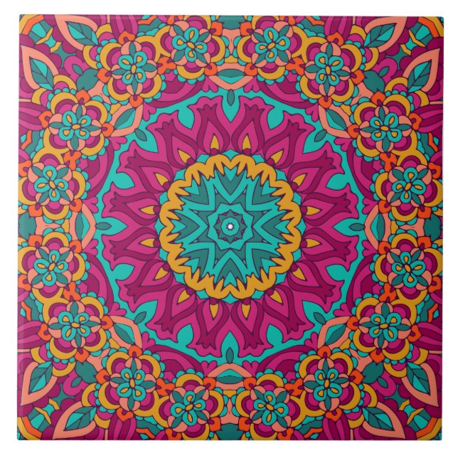Boho Festive Mandala Ceramic Tile (Front)