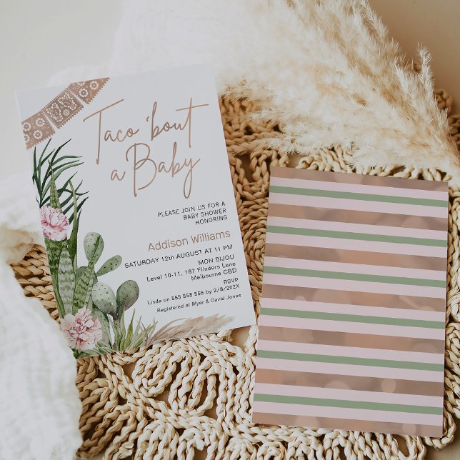 Boho Fiesta Taco Bout A Baby Baby Shower Invitation (Boho floral Taco 'bout a baby baby shower invitation featuring a faux rose gold heading and banner.)
