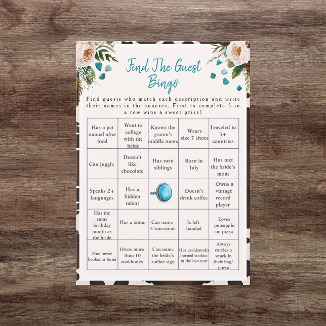 Boho Find the Guest Bridal Shower Bingo game  Invitation (Boho Find the Guest Bridal Shower Bingo game)