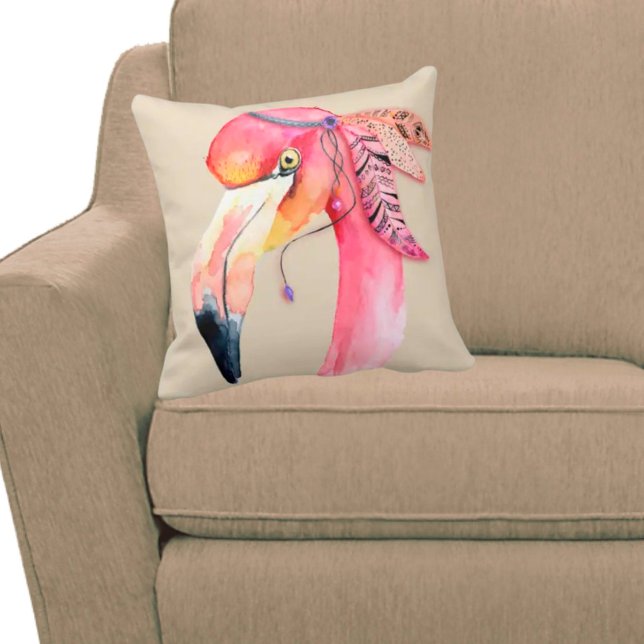 Boho Fiona Flamingo Throw Pillow (Creator Uploaded)