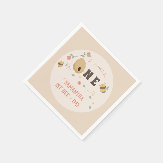 Boho First bee day 1st bee birthday Napkin (Corner)