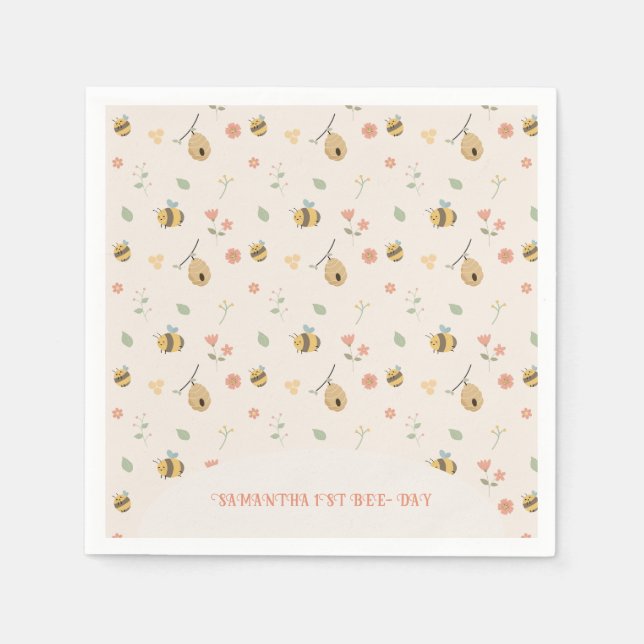 Boho First bee day 1st bee birthday Napkin (Front)