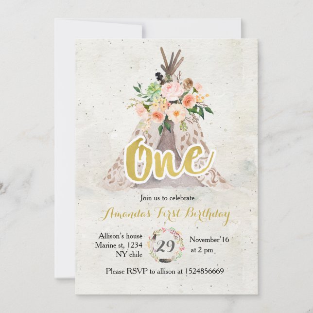 Boho First Birthday Invitation (Front)