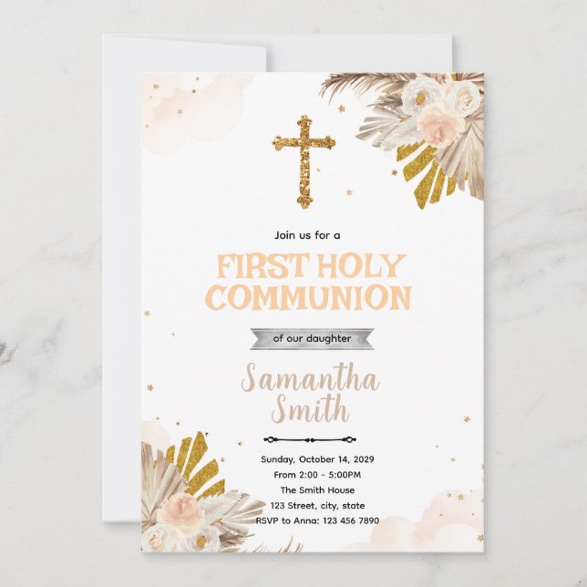 Boho First Holy Communion Invitation (Front)