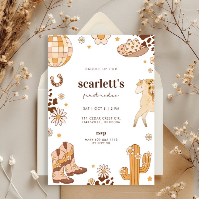 Boho First Rodeo Cowgirl Birthday Invitation (Creator Uploaded)