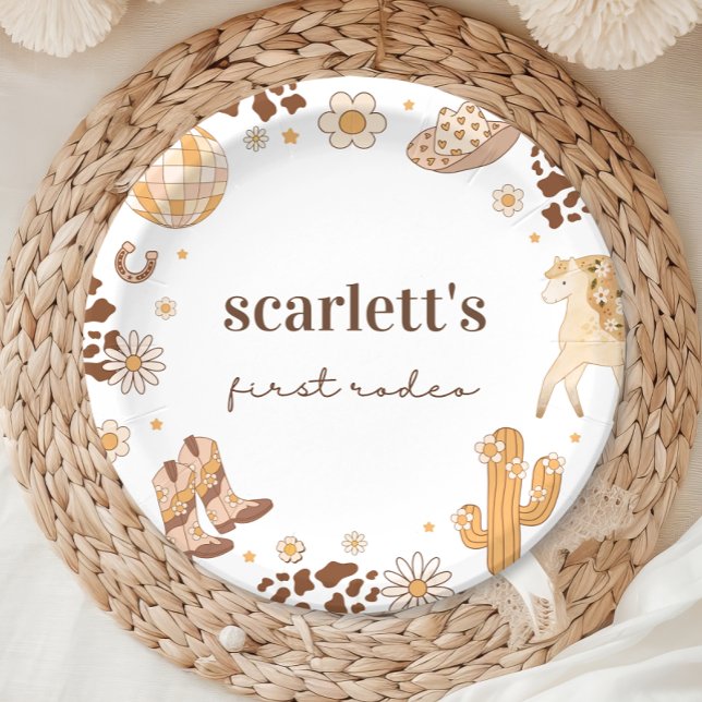 Boho First Rodeo Cowgirl Birthday Paper Plates (Creator Uploaded)