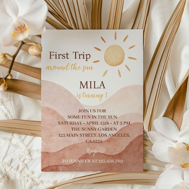 Boho First Trip Around Sun 1st Birthday Invitation (Creator Uploaded)