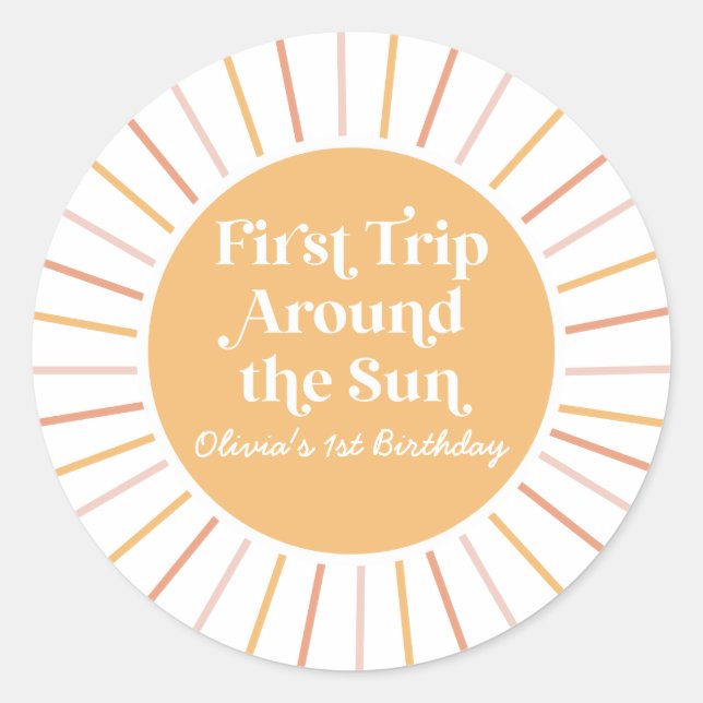 Boho First Trip Around the Sun 1st birthday Classic Round Sticker (Front)